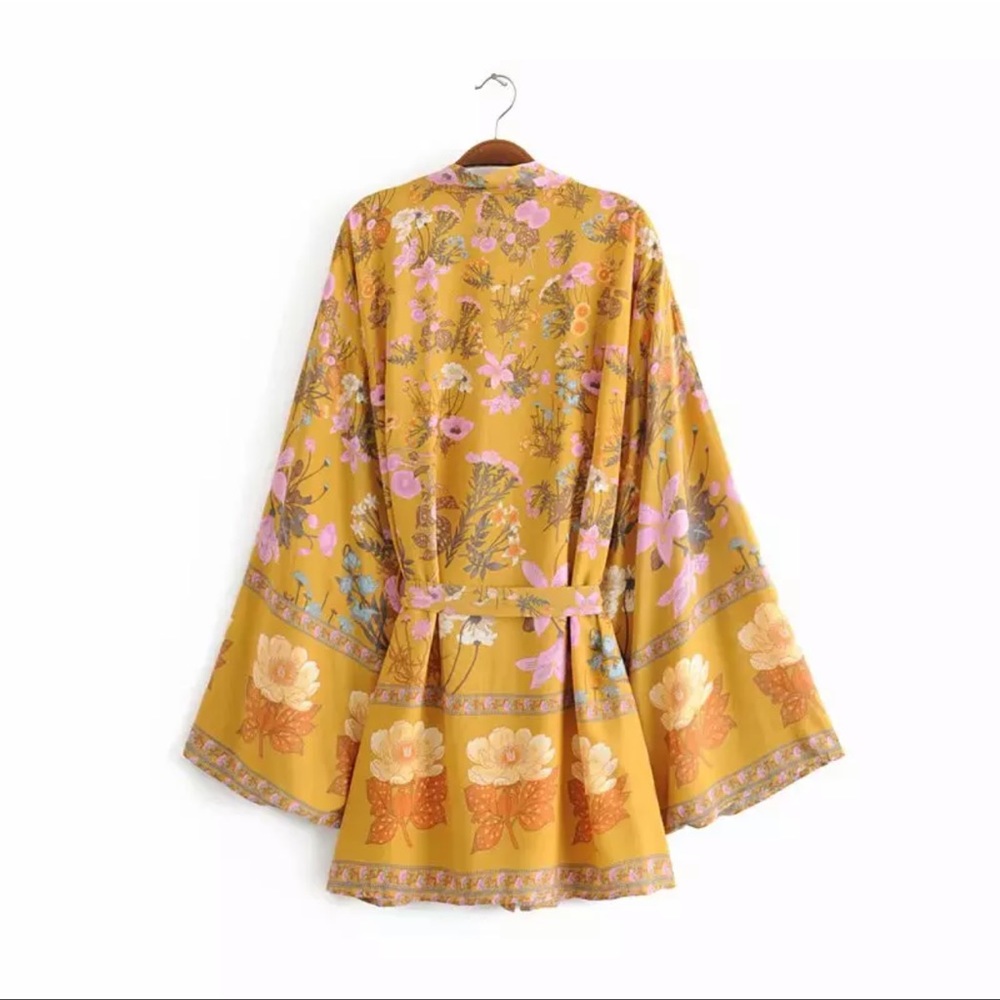 Boho gypsy floral print short kimono blue - Picture 10 of 14